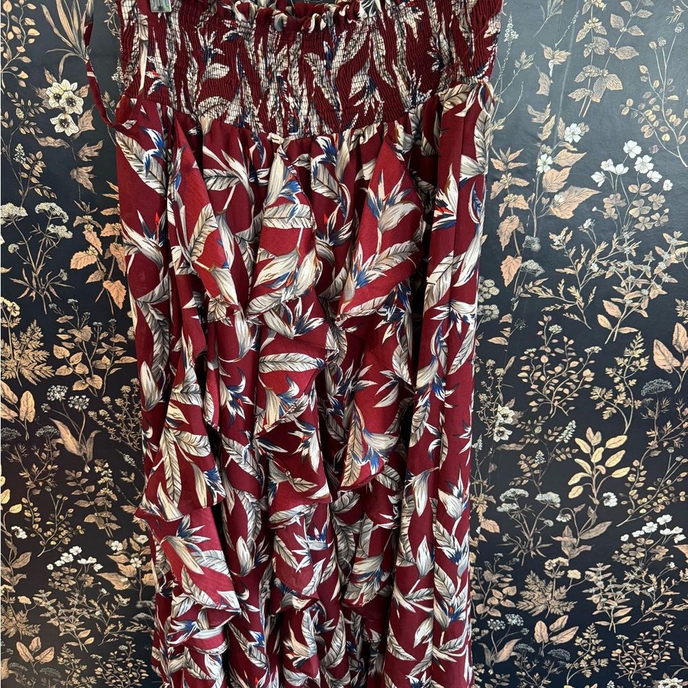 Anthropologie Floral Print Maxi Skirt - Red
